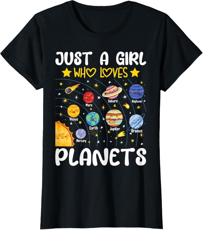 100% Cotton Just A Girl Who Loves Planets Solar Space Science Lover Girl T-Shirt Hoodie, Sweatshirt | PrintMintTees.com