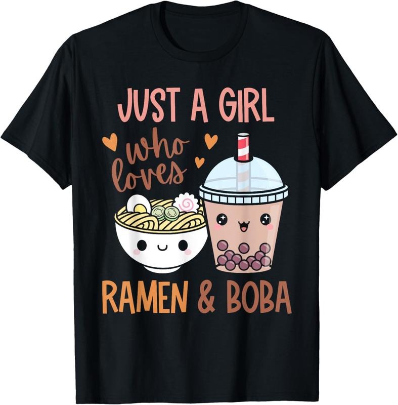 100% Cotton Just A Girl Who Loves Ramen And Boba Bubble Tea Japanese T-Shirt Hoodie, Sweatshirt | PrintMintTees.com