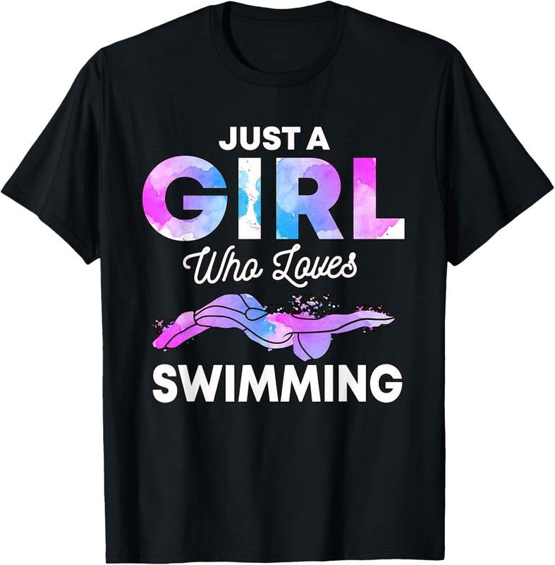 100% Cotton Just A Girl Who Loves Swimming Swim Swimmer Gift Swimming T-Shirt Hoodie, Sweatshirt | PrintMintTees.com