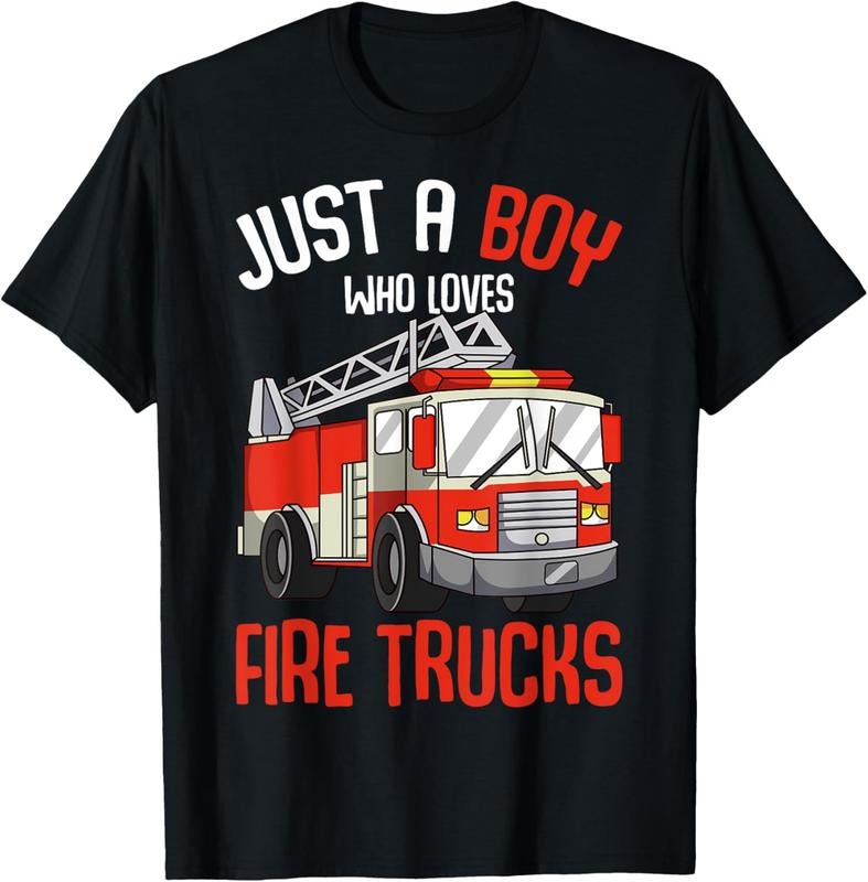 100% Cotton Just a Boy who loves Firetrucks Firefighter Fireman Kids T-Shirt Hoodie Sweatshirt | PrintMintTees.com
