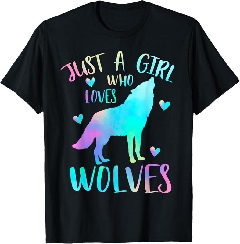 100% Cotton Just a Girl Who Loves wolves Watercolor Cute wolf lover,Short Sleeve T-Shirt Hoodie Sweatshirt