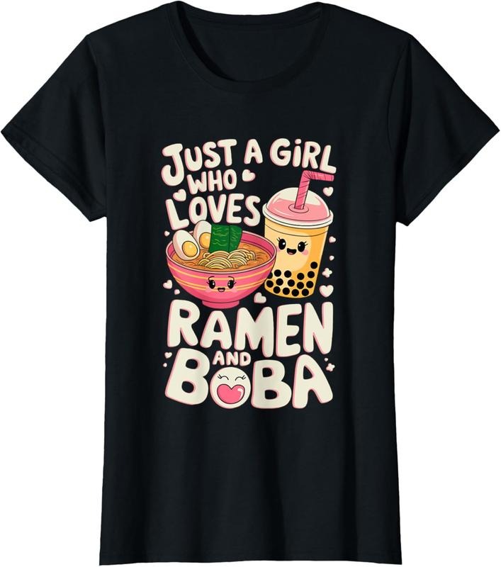 100% Cotton Just a Girl who loves Ramen and Boba Tea T-Shirt Hoodie Sweatshirt | PrintMintTees.com