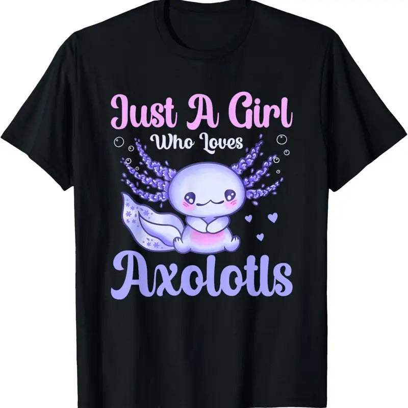 100% Cotton Kawaii Anime Just A Girl Who Loves Axolotls Fish Lovers T-Shirt Hoodie Sweatshirt | PrintMintTees.com