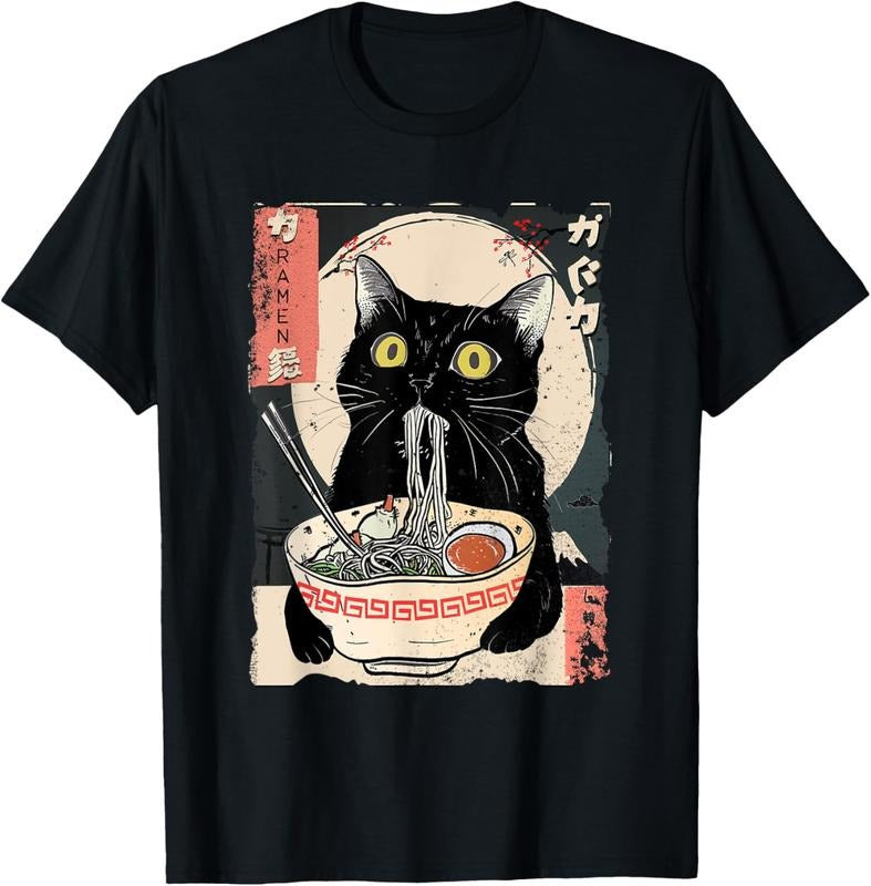 100% Cotton Kawaii Cat Eating Ramen Noodles Funny Anime Gift Girls Teens T-Shirt Hoodie Sweatshirt | PrintMintTees.com