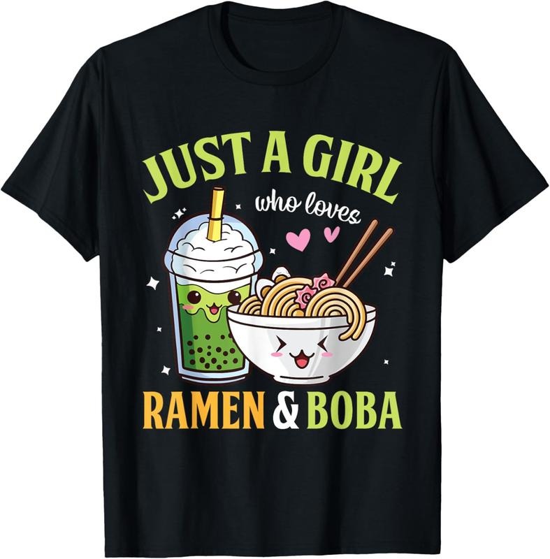 100% Cotton Kawaii Just A Girl Who Loves Ramen And Boba Tea Bubble Milk T-Shirt Hoodie Sweatshirt | PrintMintTees.com