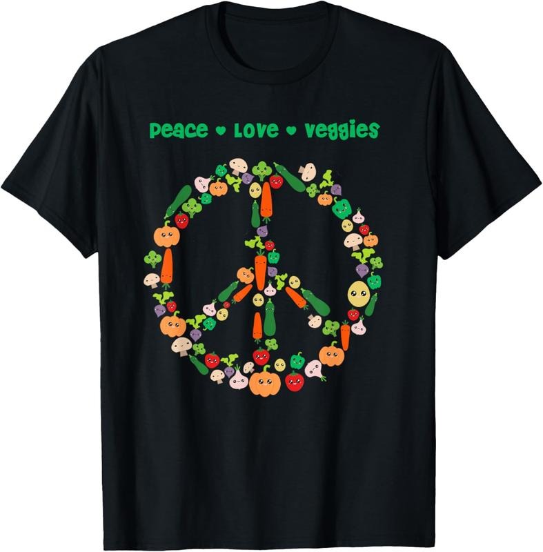 100% Cotton Kawaii Vegetables Peace Sign Funny Vegetarian Vegan Shirt Hoodie Sweatshirt
