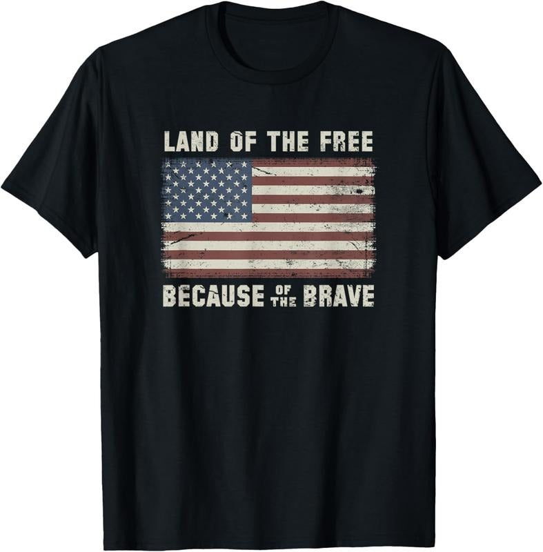 100% Cotton Land of the Free Because of the Brave Vintage Flag T-Shirt Hoodie, Sweatshirt | PrintMintTees.com