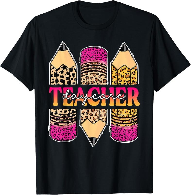 100% Cotton Leopard Pencil Daycare Teacher Back To School Teaching T-Shirt Hoodie Sweatshirt | PrintMintTees.com