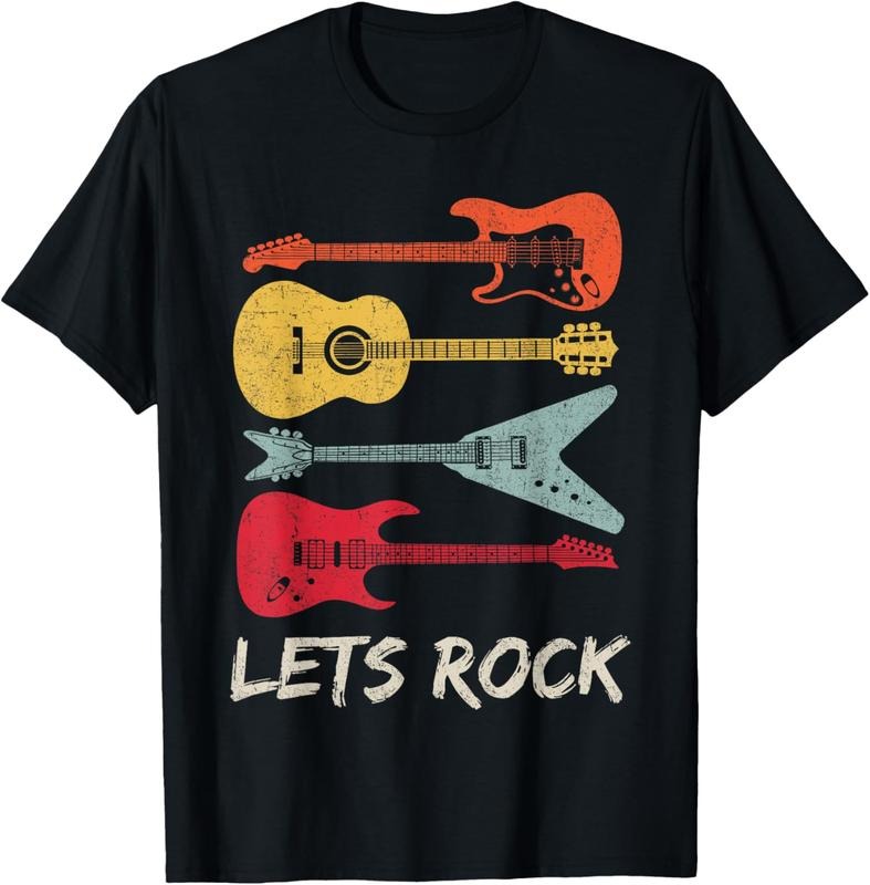 100% Cotton Lets Rock n Roll Guitar Retro Gift Men Women T-Shirt Hoodie, Sweatshirt | PrintMintTees.com
