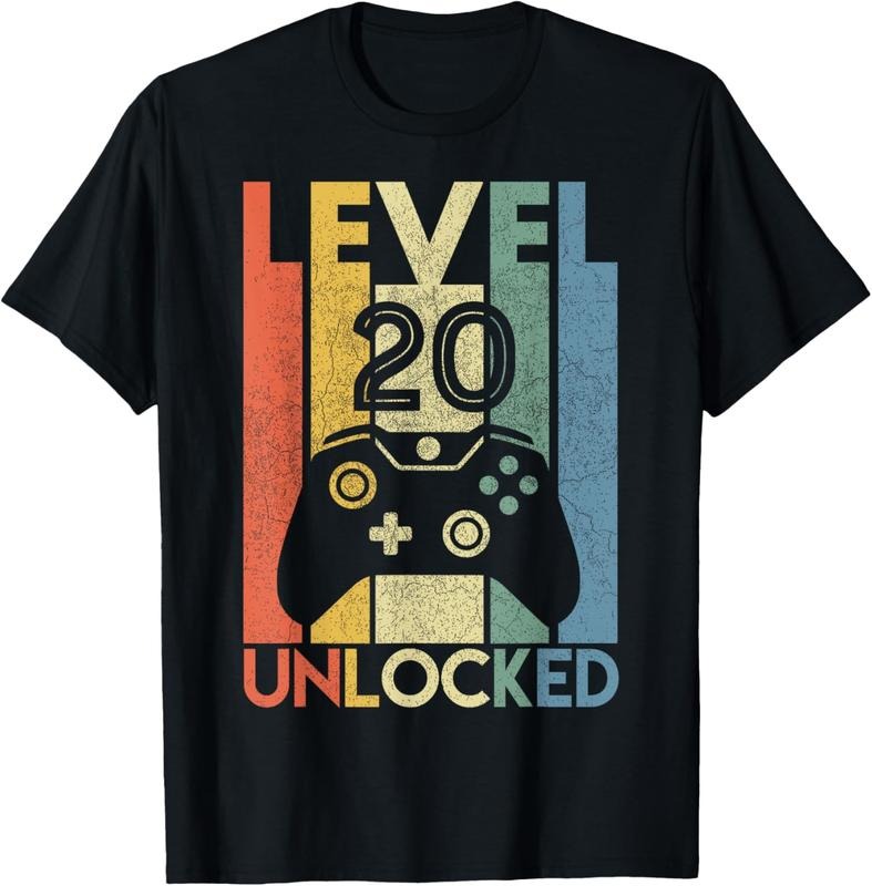 100% Cotton Level 20 Unlocked Shirt Funny Video Gamer 20th T-Shirts, Hoodie, Sweatshirt