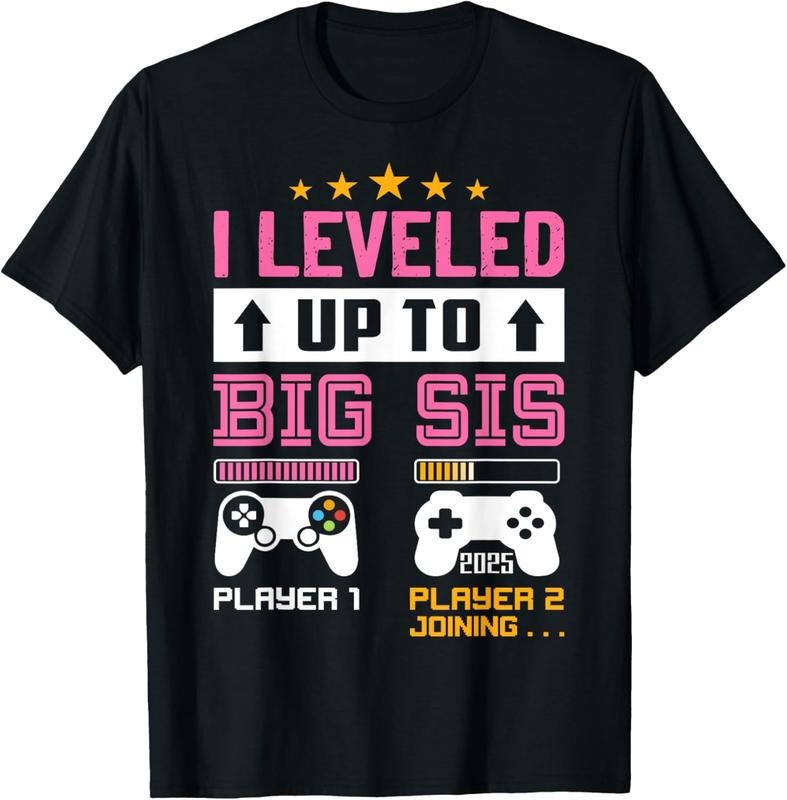 100% Cotton Leveled Up to Big Sister 2025 I'm Going to Be A Big Sis 2025 T-Shirt Hoodie Sweatshirt | PrintMintTees.com