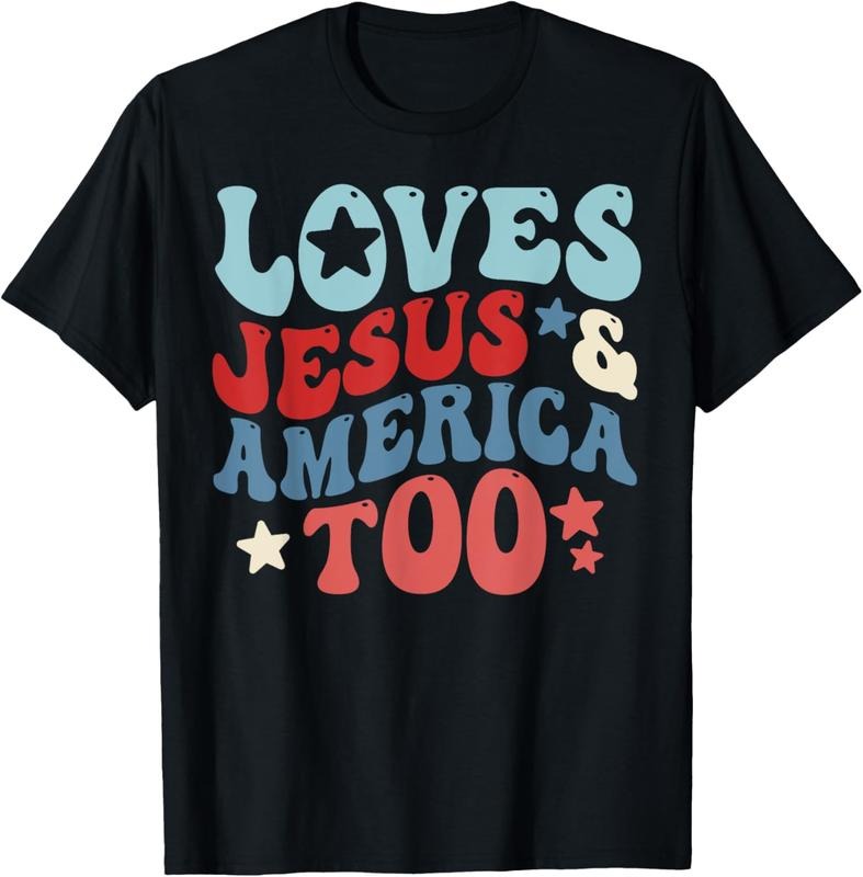 100% Cotton Loves Jesus America Too 4th July Groovy God Christian T-Shirts, Hoodie, Sweatshirt