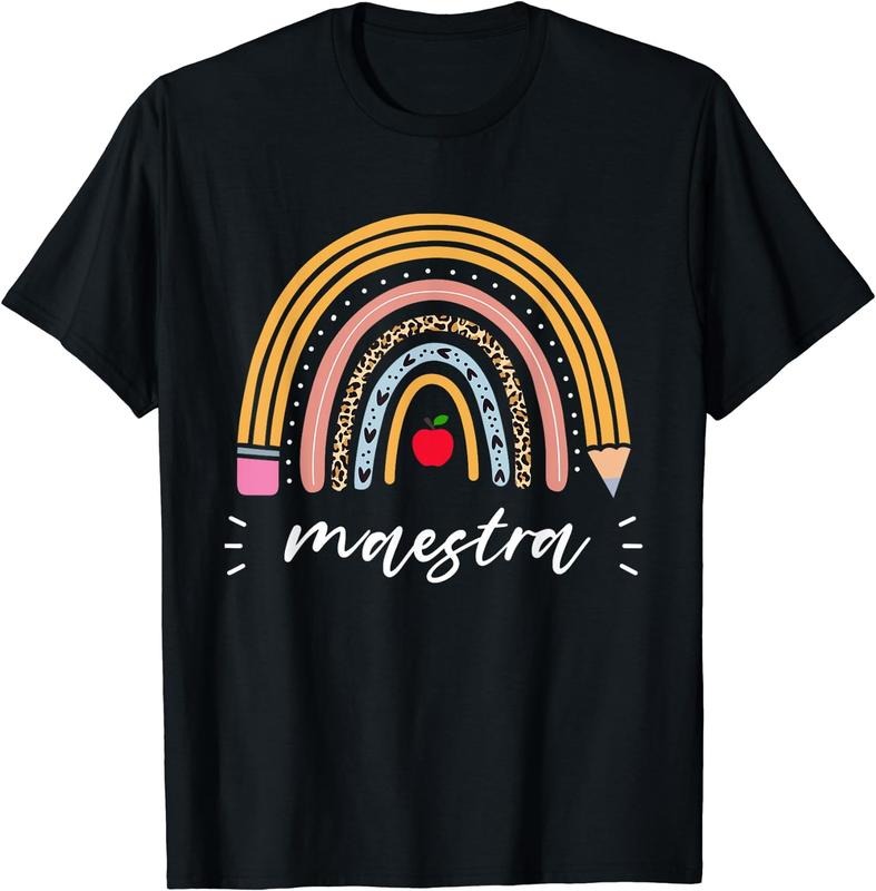 [100% Cotton]Maestra Bilingual Leopard Rainbow Regalos Spanish Teacher T-Shirt Hoodie Sweatshirt | PrintMintTees.com