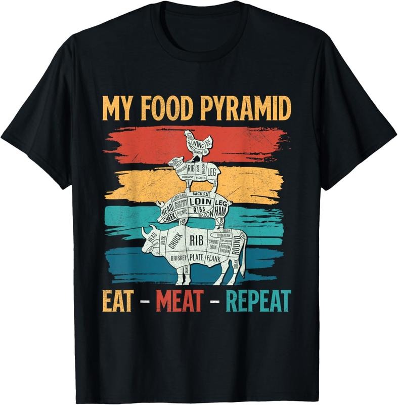 100% Cotton Meat Lovers MY FOOD PYRAMID EAT MEAT REPEAT Vintage T-Shirt Hoodie Sweatshirt | PrintMintTees.com