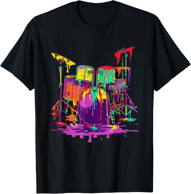 100% Cotton Melting Pop Art Drum Set Funny Drummer Musician Music Outfit T-Shirt Hoodie Sweatshirt | PrintMintTees.com