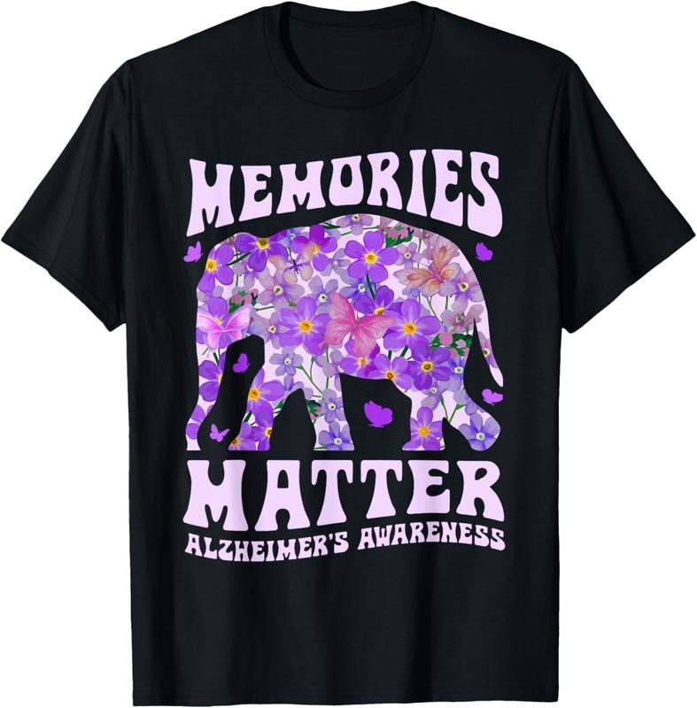100% Cotton Memories Matter Alzheimer's Awareness Purple Elephant Flower T-Shirt Hoodie Sweatshirt | PrintMintTees.com