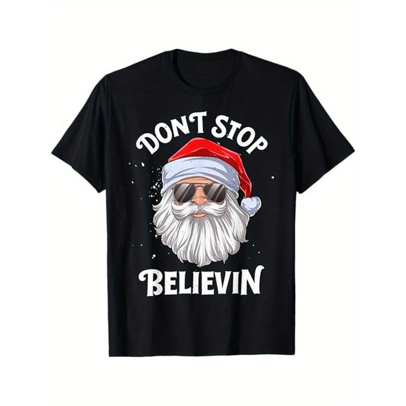 100% Cotton Men's Black T-Shirt, "Don't Stop Believin Santa Funny Christmas Gifts T-Shirt", Christmas Gift for Family and...