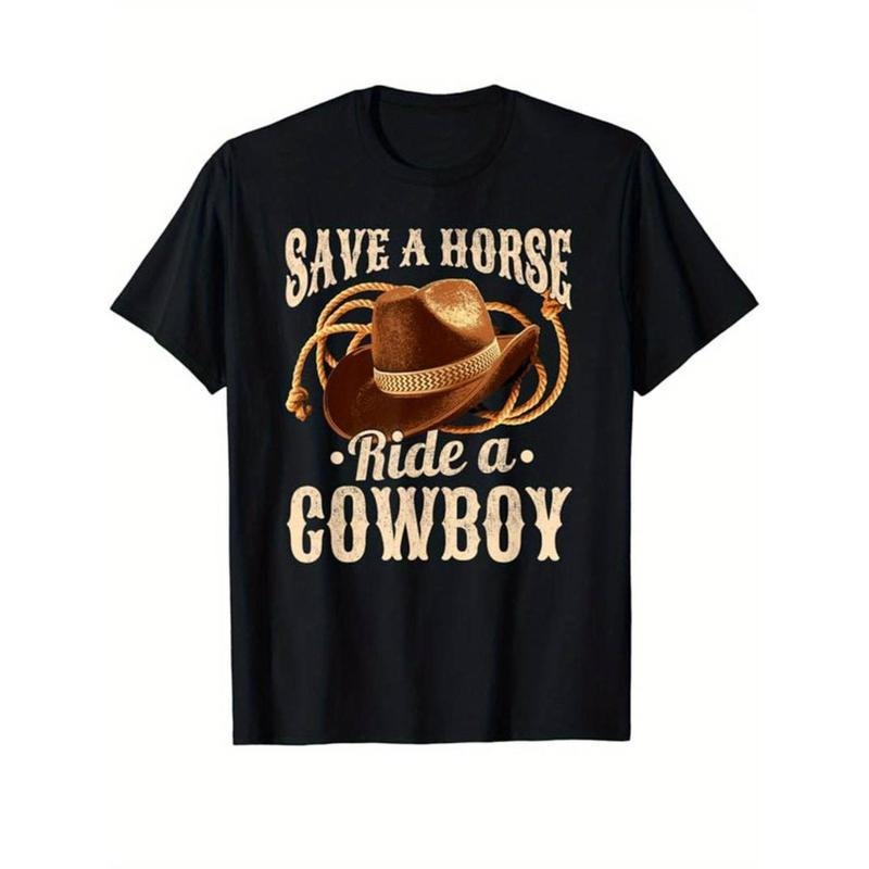 100% Cotton Men's Western Cowboy Graphic Cotton T-Shirt