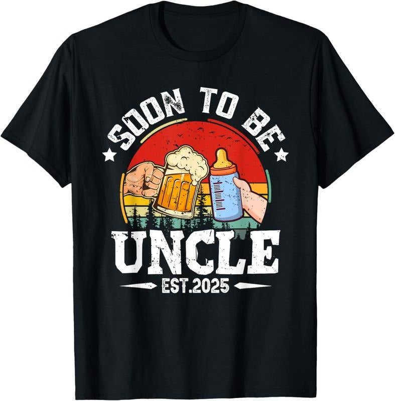 100% Cotton Mens Soon To Be Uncle 2025 Retro Pregnancy Announcement Dad T-Shirt Hoodie Sweatshirt | PrintMintTees.com