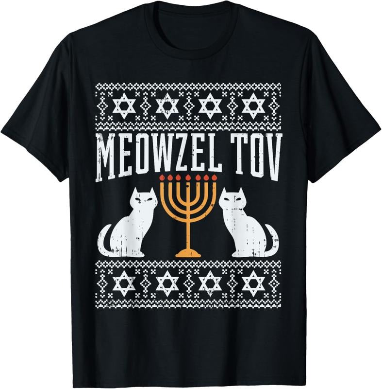 100% Cotton Meowzel Tov Chanukah Jewish Cat Owner Ugly Hanukkah T-Shirts, Hoodie, Sweatshirt