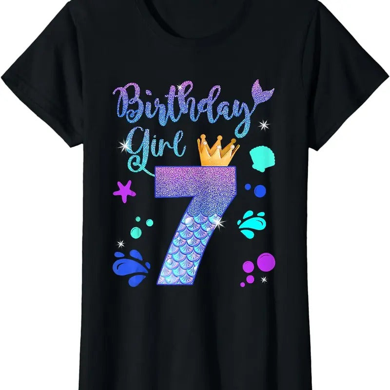 [100% Cotton]Mermaid Birthday Girl 7 Year Old Its My 7th Bday Mermaid T-Shirt Hoodie Sweatshirt | PrintMintTees.com