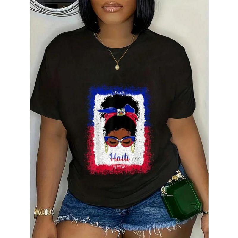 100% Cotton Messy Bun Haitian Haiti Flag Womens Woman Girl T-Shirt style 02 Hoodie Sweatshirt | PrintMintTees.com