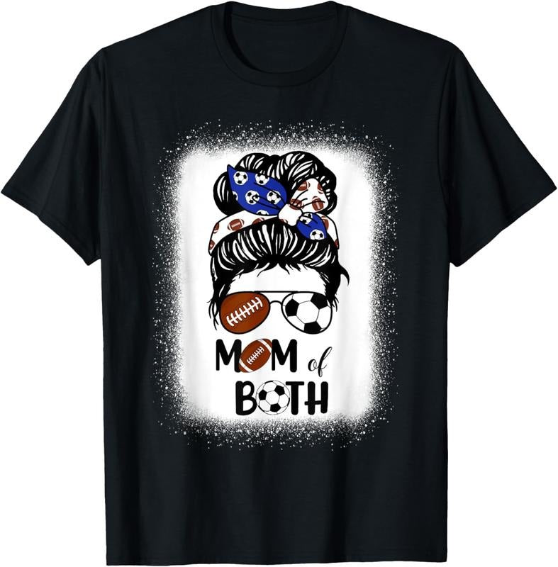 100% Cotton Messy Bun Soccer Mom Football Mom Of Both Mothers Day T-Shirt Hoodie, Sweatshirt | PrintMintTees.com