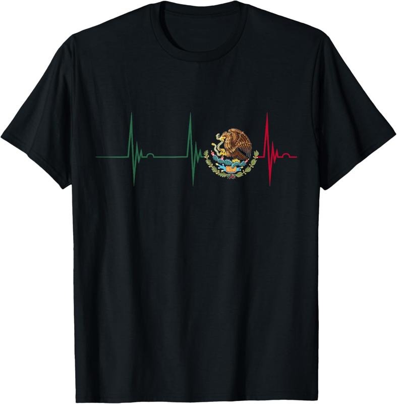 100% Cotton Mexico Heartbeat EKG Pulse Mexican Pride Emblem Mexico Flag T-Shirt Hoodie Sweatshirt | PrintMintTees.com