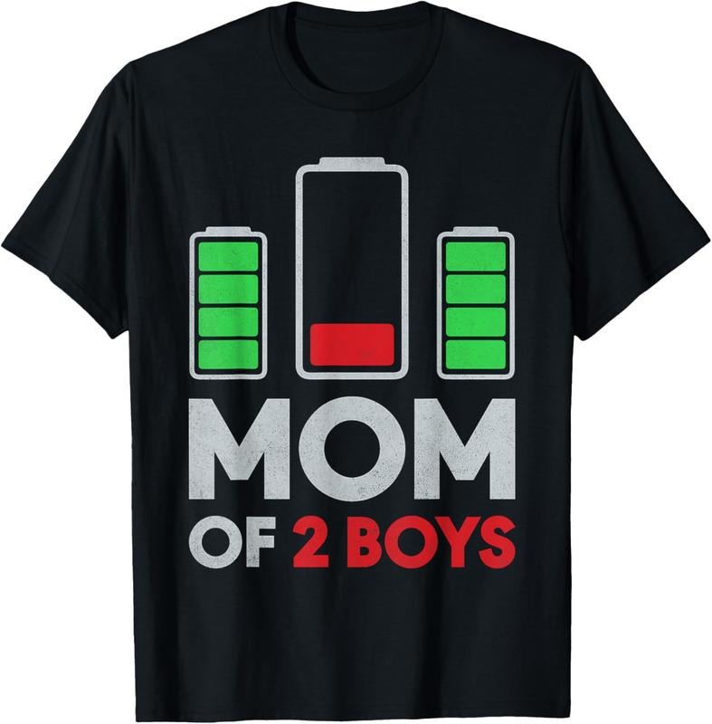 100% Cotton Mom of 2 Boys Lower Battery Son Mothers Day Birthday Women T-Shirt Hoodie, Sweatshirt | PrintMintTees.com
