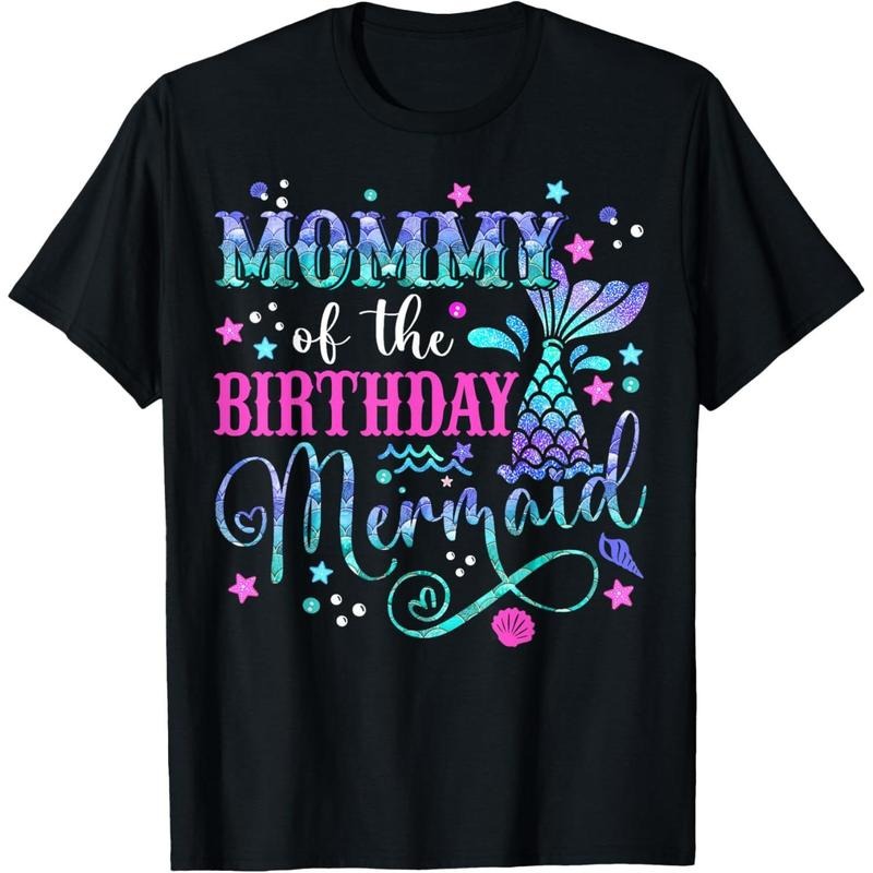 100% Cotton Mommy Of The Birthday Mermaid Girl Bday Party Squad T-Shirt Hoodie Sweatshirt | PrintMintTees.com