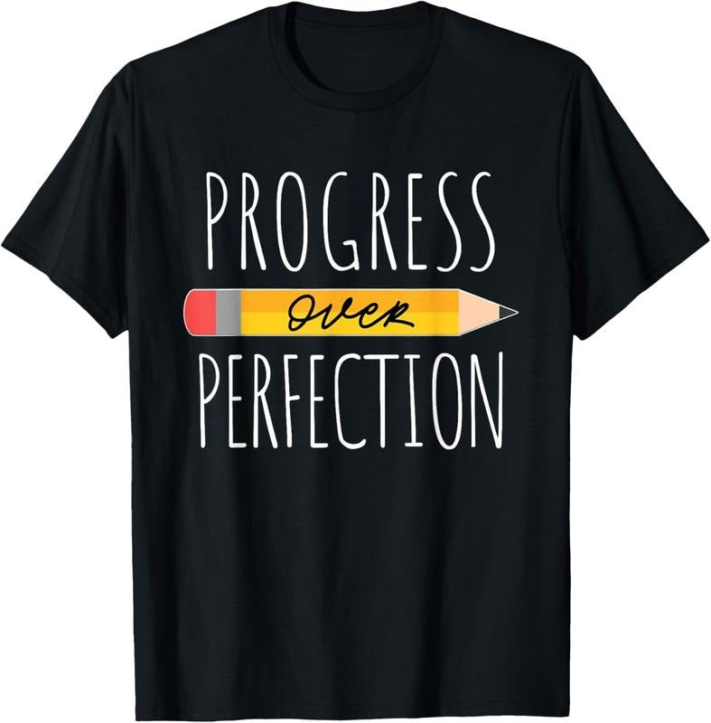 100% Cotton Motivational Progress Over Perfection back to School Teacher T-Shirt Hoodie Sweatshirt | PrintMintTees.com