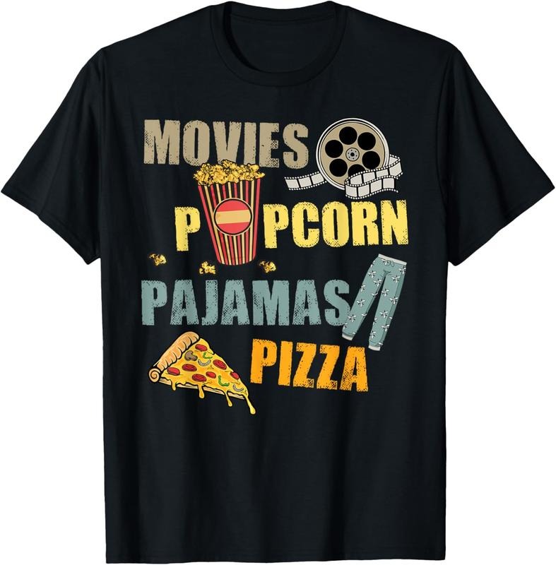 100% Cotton Movies Popcorn Pajamas Pizza Movie Night T-Shirt Hoodie Sweatshirt | PrintMintTees.com