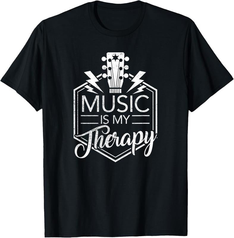 100% Cotton Music is my Therapy T-Shirt - Guitar Rock Music Gift T-Shirt Hoodie Sweatshirt | PrintMintTees.com