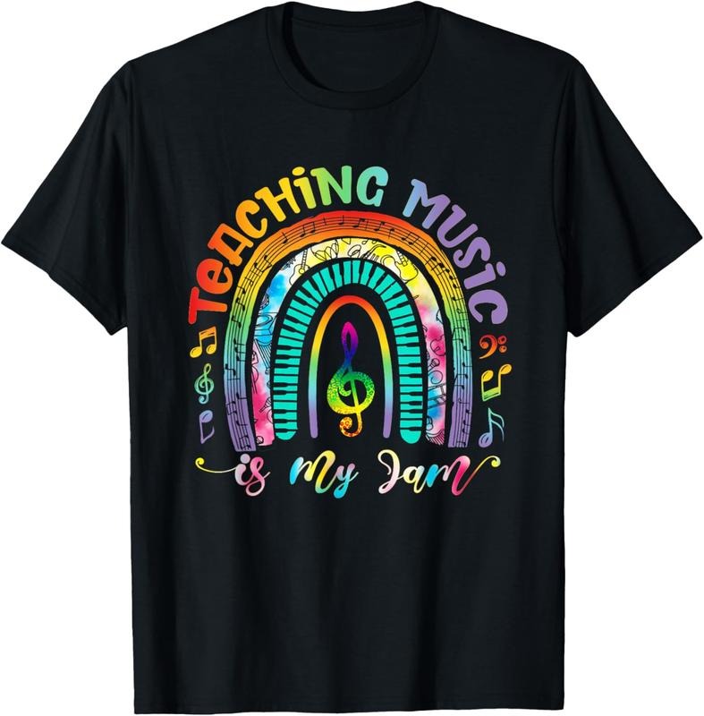100% Cotton Musical Teacher Teaching Music Is My Jam Rainbow Tie Dye T-Shirt Hoodie Sweatshirt | PrintMintTees.com
