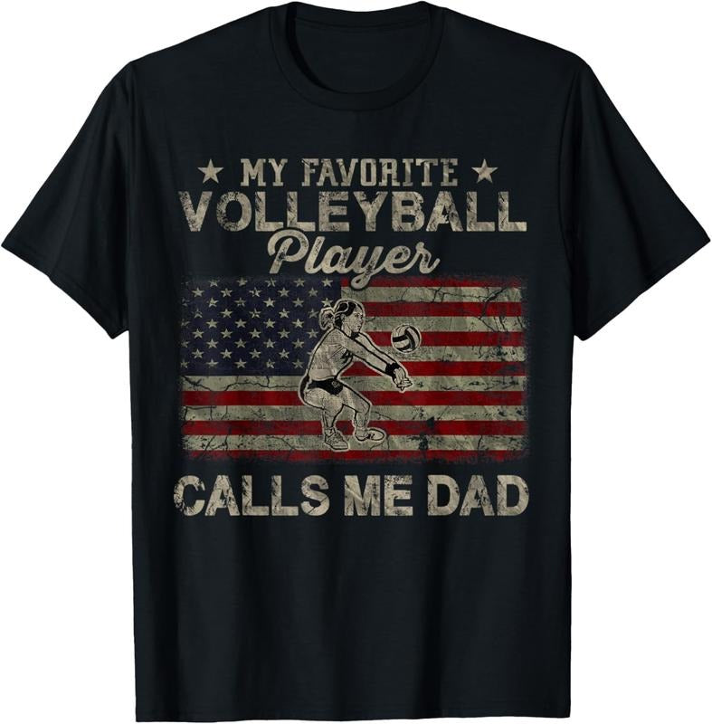100% Cotton My Favorite Volleyball Player Calls Me Dad USA Flag T-Shirt Hoodie, Sweatshirt | PrintMintTees.com