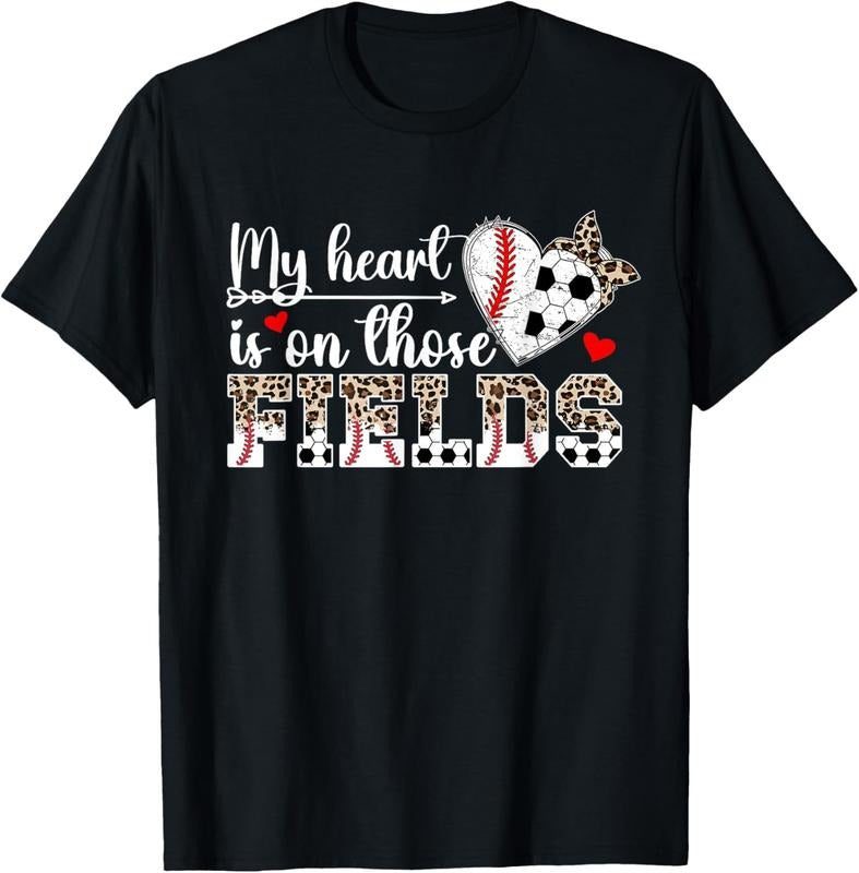 100% Cotton My Heart Is Those Fields Baseball Soccer Mom T-Shirts, Hoodie, Sweatshirt