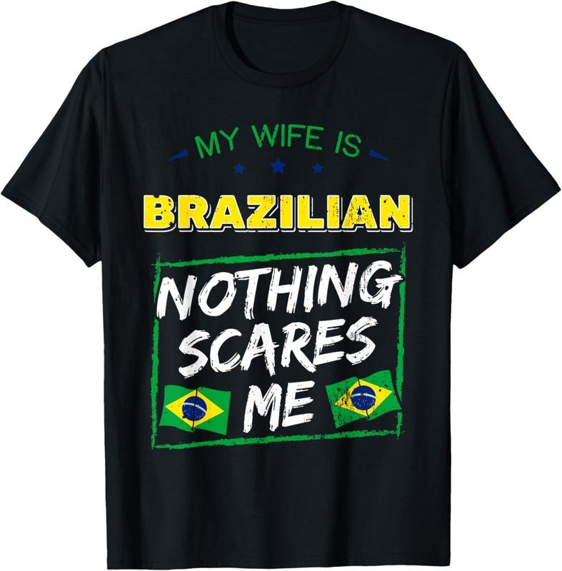100% Cotton My Wife Is Brazilian Brazil Heritage Roots Flag Pride Short Sleeve T-Shirt Hoodie, Sweatshirt | PrintMintTees.com