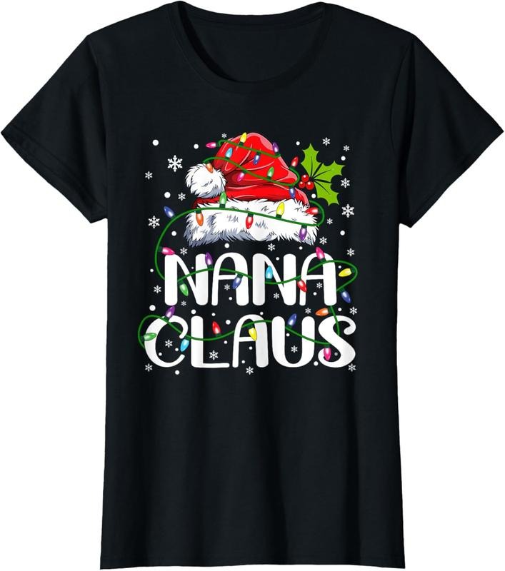 100% Cotton Nana Claus Christmas Lights Pajama Family Matching T-Shirt Hoodie Sweatshirt | PrintMintTees.com