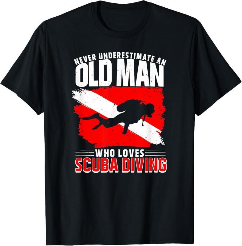 100% Cotton Never Underestimate An Old Man Diver Gift Scuba Diving T-Shirt Hoodie Sweatshirt | PrintMintTees.com
