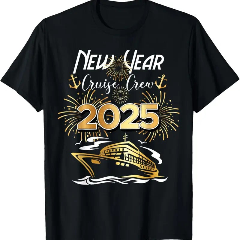 100% Cotton New Year Cruise Crew 2025 Years Eve Party Vacation Matching T-Shirt Hoodie Sweatshirt | PrintMintTees.com