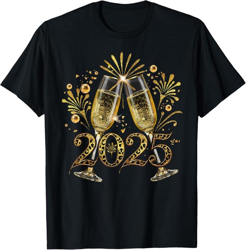 100% Cotton New Years Eve Happy New Year 2025 Firework Champagne Leopard T-Shirt Hoodie, Sweatshirt | PrintMintTees.com