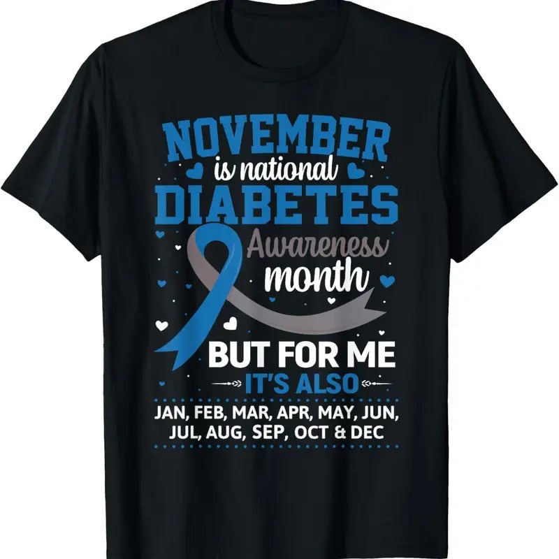 100% Cotton November is Diabetes Awareness Month Blue and Gray Ribbon T-Shirt Hoodie Sweatshirt | PrintMintTees.com