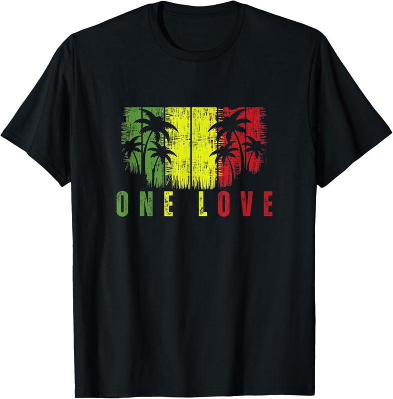 100% Cotton One Love Palm Tree Reggae Music Rasta T-Shirt Hoodie Sweatshirt | PrintMintTees.com