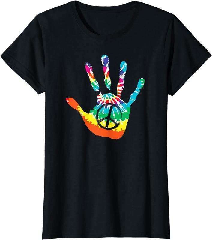 [100% Cotton]PEACE SIGN LOVE Handprint 60s 70s Tie Dye Hippie Costume T-Shirt Hoodie Sweatshirt | PrintMintTees.com