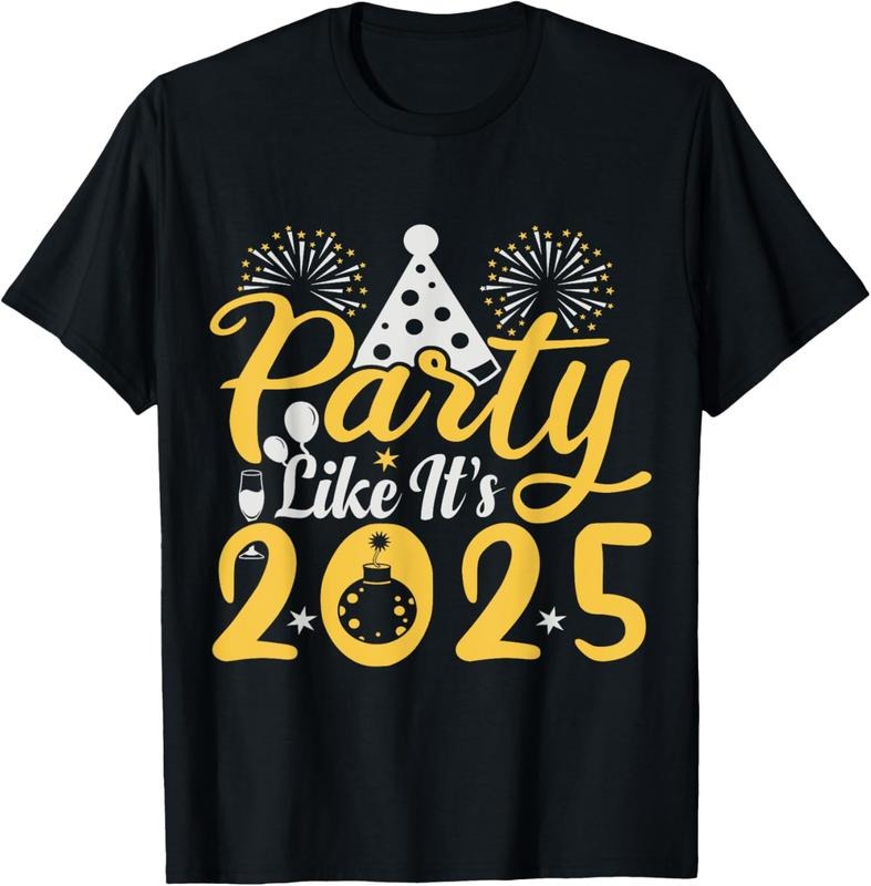 100% Cotton Party Like It's 2025 Happy New Year T-Shirt Hoodie Sweatshirt | PrintMintTees.com