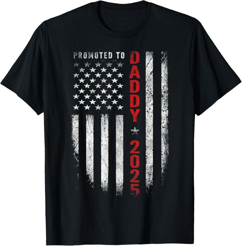 100% Cotton Patriotic Mens Promoted To Daddy Est 2025 First Time Dad T-Shirt Hoodie Sweatshirt | PrintMintTees.com