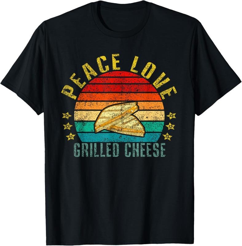 100% Cotton Peace Love Grilled Cheese Funny Retro T-Shirt Hoodie Sweatshirt | PrintMintTees.com
