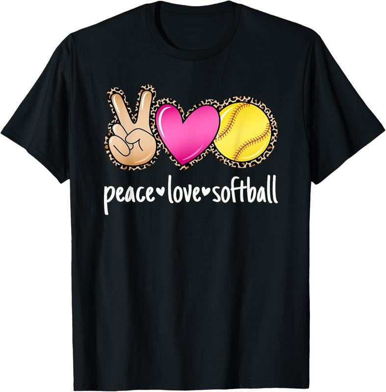 100% Cotton Peace Love Softball Leopard Print Softball T-Shirts, Hoodie, Sweatshirt