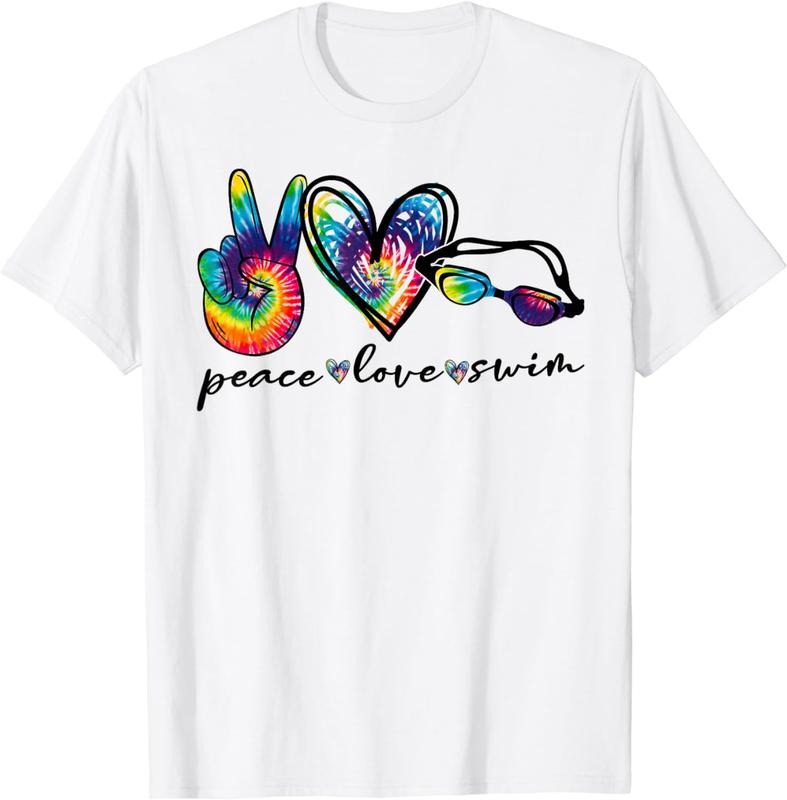 [100% Cotton]Peace Love Swim Goggles Tie Dye Swimmer Swimming Womens T-Shirt Hoodie Sweatshirt | PrintMintTees.com