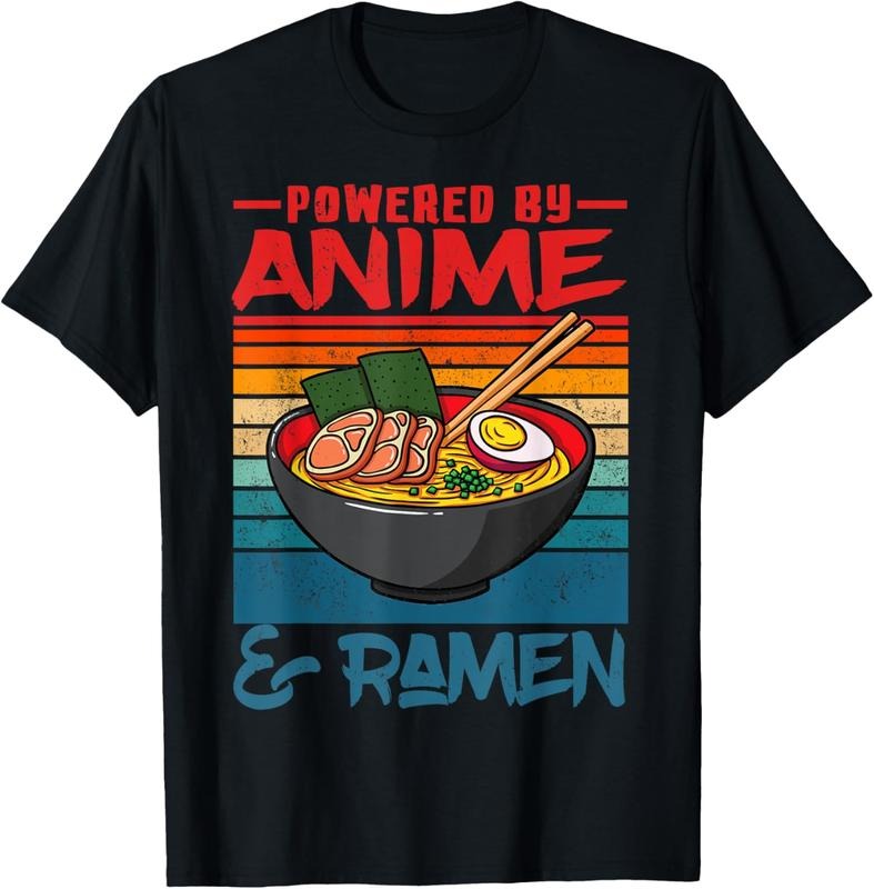 100% Cotton Powered By Anime & Ramen Love Anime Noodles Mens Women  T-Shirt Hoodie Sweatshirt | PrintMintTees.com